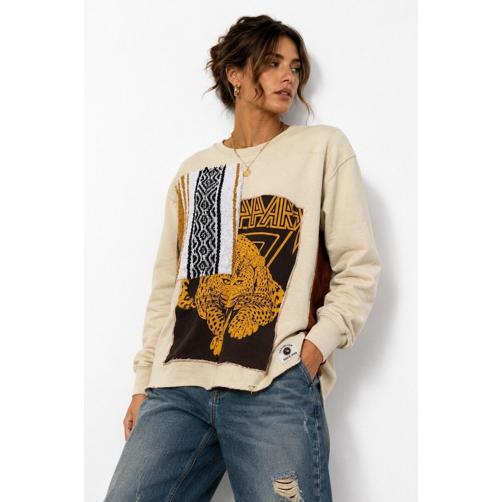 Upcycled Quiksilver Def Leppard Baja Patchwork Sweatshirt L Boho Grunge OOAK